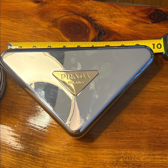NEW Prada Beauty Metallic Silver Triangle Case Clutch - Picture 5 of 6